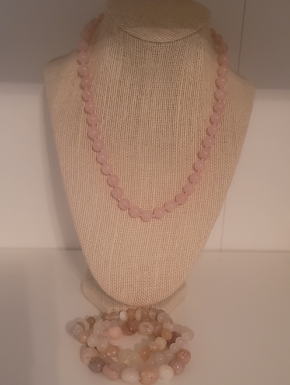 Delicate Pink Beaded Necklace and Bracelet Set